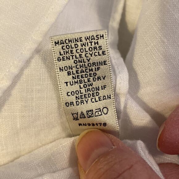 Neiman Marcus 100% Linen Blouse Women’s Size XL White Ruffled Cold Shoulder - Picture 10 of 11